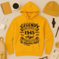 Vintage Scroll Legends Were Born In 1945 Aged Perfectly 80th Birthday Hoodie
