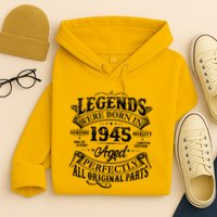 Vintage Scroll Legends Were Born In 1945 Aged Perfectly 80th Birthday Hoodie
