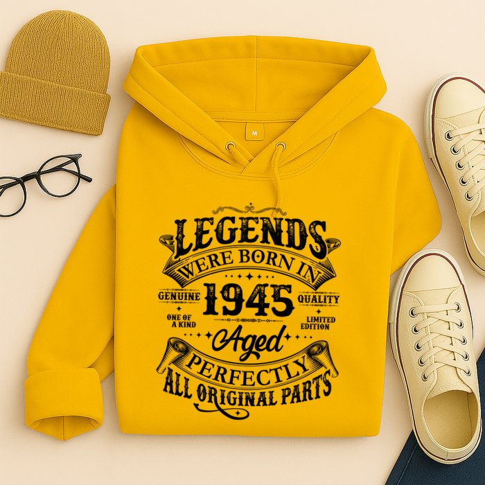 Vintage Scroll Legends Were Born In 1945 Aged Perfectly 80th Birthday Hoodie
