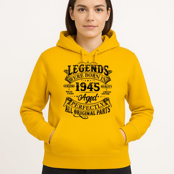 Vintage Scroll Legends Were Born In 1945 Aged Perfectly 80th Birthday Hoodie