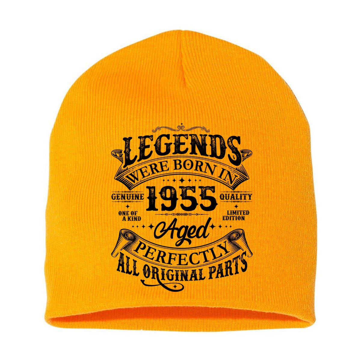 Vintage Scroll Legends Were Born In 1955 Aged Perfectly 70th Birthday Short Acrylic Beanie