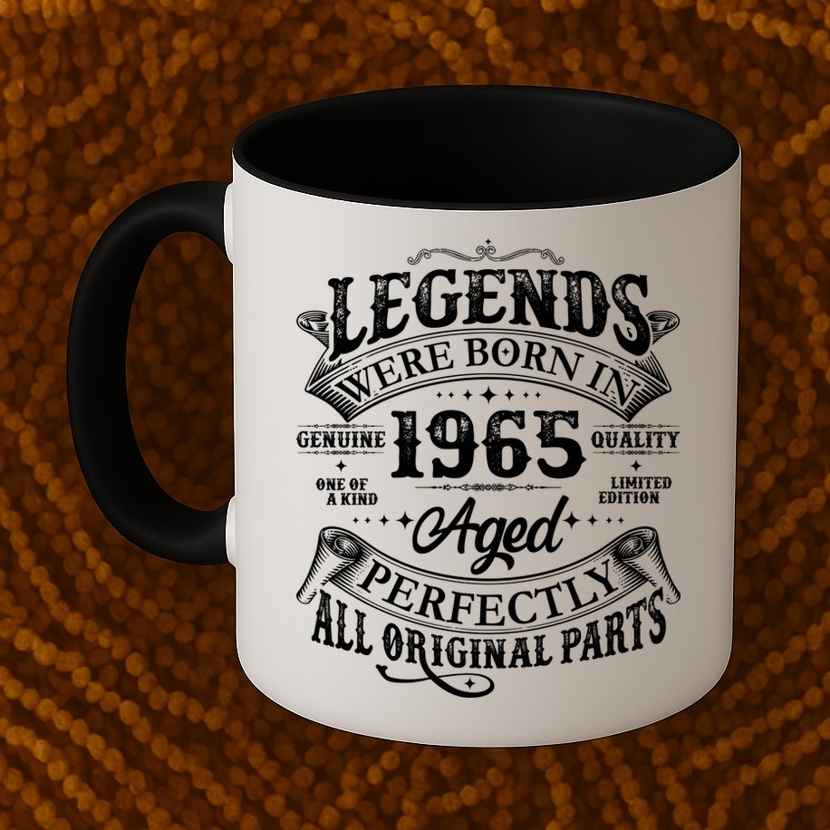 Vintage Scroll Legends Were Born In 1965 Aged Perfectly 60th Birthday Mug