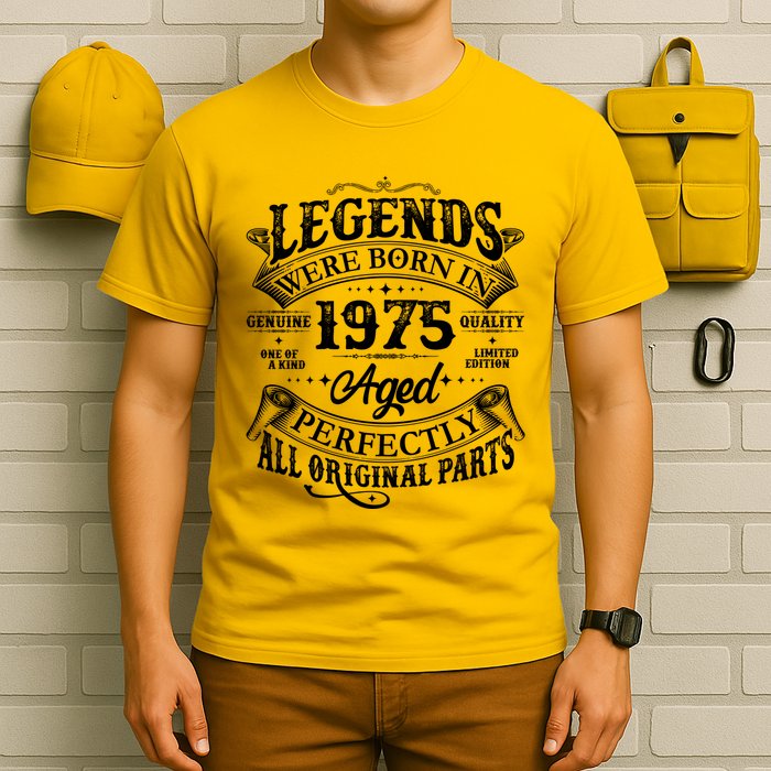 Vintage Scroll Legends Were Born In 1975 Aged Perfectly 50th Birthday T-Shirt