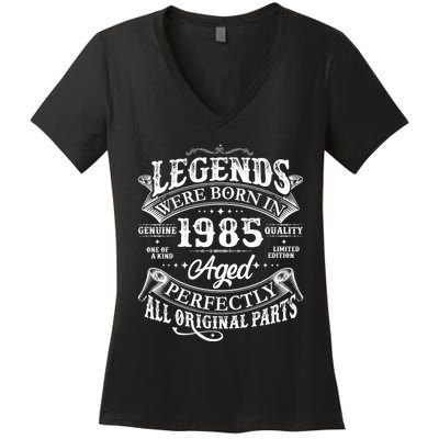 Vintage Scroll Legends Were Born In 1985 Aged Perfectly 40th Birthday Women's V-Neck T-Shirt