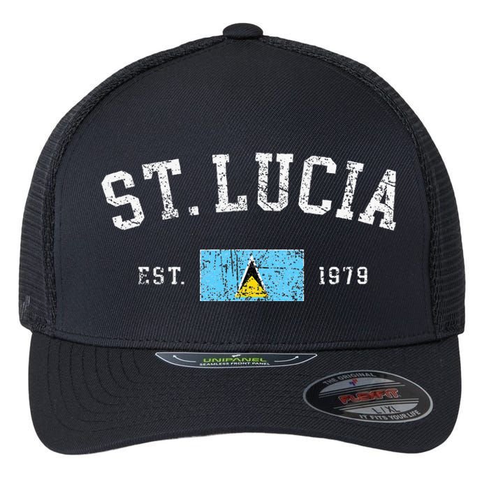 Vintage St Lucia Flag Est 1979 Retro Souvenir Flexfit Unipanel Trucker Cap