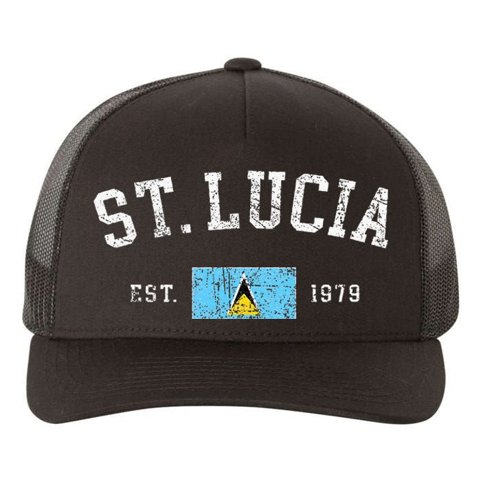 Vintage St Lucia Flag Est 1979 Retro Souvenir Yupoong Adult 5-Panel Trucker Hat