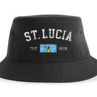 Vintage St Lucia Flag Est 1979 Retro Souvenir Sustainable Bucket Hat