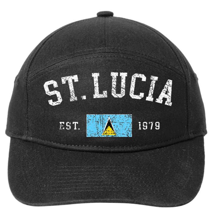 Vintage St Lucia Flag Est 1979 Retro Souvenir 7-Panel Snapback Hat