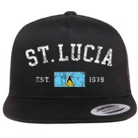 Vintage St Lucia Flag Est 1979 Retro Souvenir Flat Bill Trucker Hat