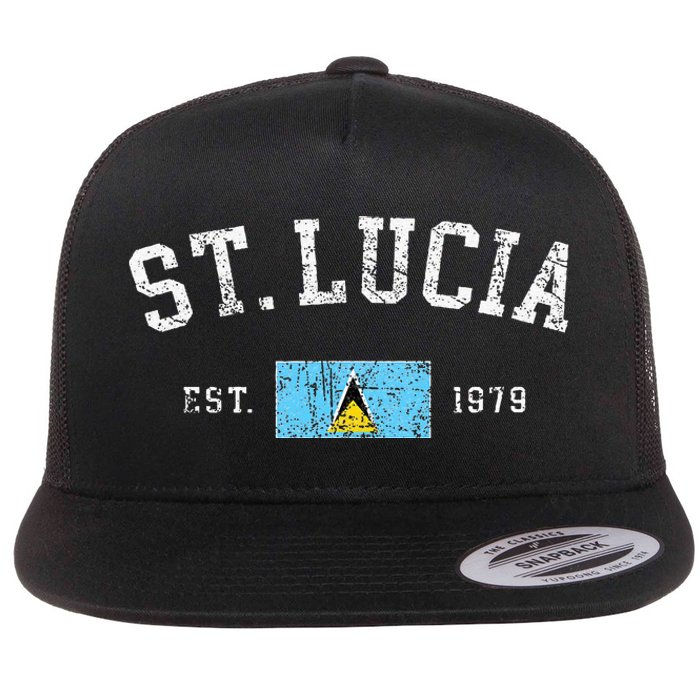 Vintage St Lucia Flag Est 1979 Retro Souvenir Flat Bill Trucker Hat