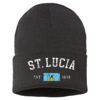 Vintage St Lucia Flag Est 1979 Retro Souvenir Sustainable Knit Beanie