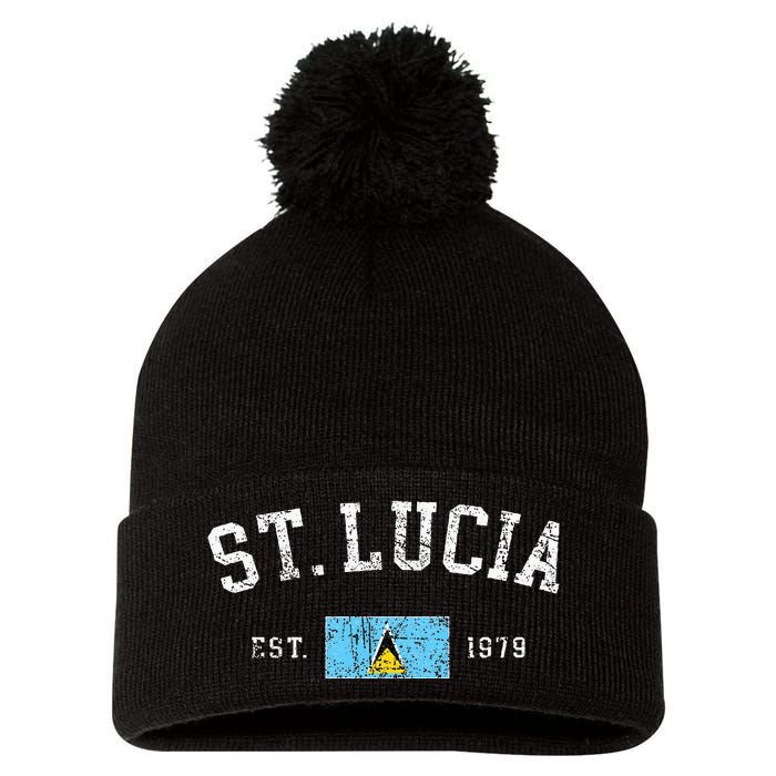 Vintage St Lucia Flag Est 1979 Retro Souvenir Pom Pom 12in Knit Beanie