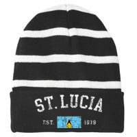 Vintage St Lucia Flag Est 1979 Retro Souvenir Striped Beanie with Solid Band