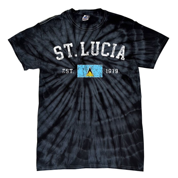 Vintage St Lucia Flag Est 1979 Retro Souvenir Tie-Dye T-Shirt