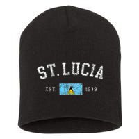 Vintage St Lucia Flag Est 1979 Retro Souvenir Short Acrylic Beanie