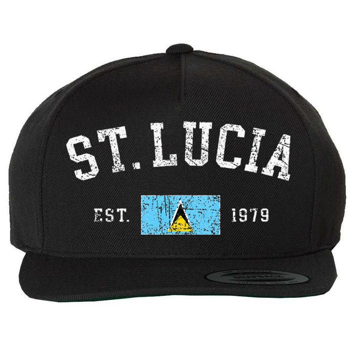 Vintage St Lucia Flag Est 1979 Retro Souvenir Wool Snapback Cap