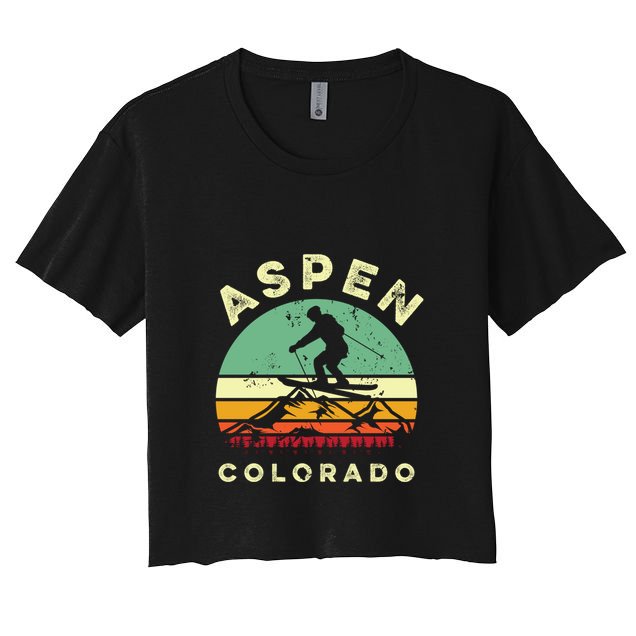 Vintage Skiing Lover Aspen Colorado Funny Skiers Gifts Crop Top
