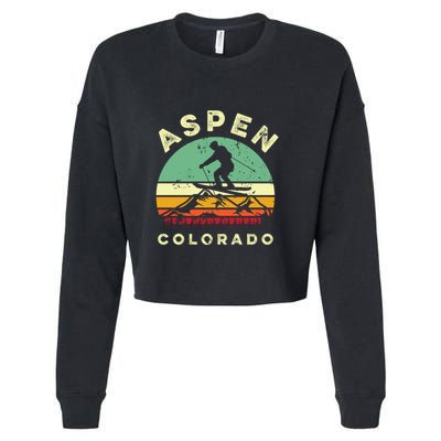Vintage Skiing Lover Aspen Colorado Funny Skiers Gifts Cropped Pullover Crew