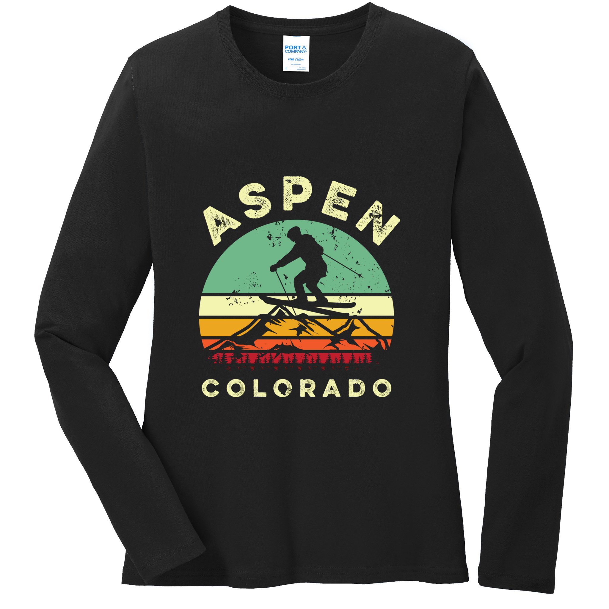 Vintage Skiing Lover Aspen Colorado Funny Skiers Gifts Ladies Long Sleeve Shirt