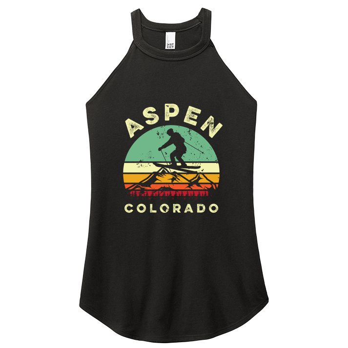 Vintage Skiing Lover Aspen Colorado Funny Skiers Gifts Women's Perfect Tri Rocker Tank