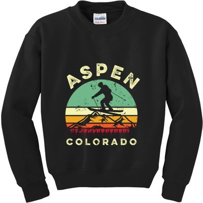 Vintage Skiing Lover Aspen Colorado Funny Skiers Gifts Kids Sweatshirt