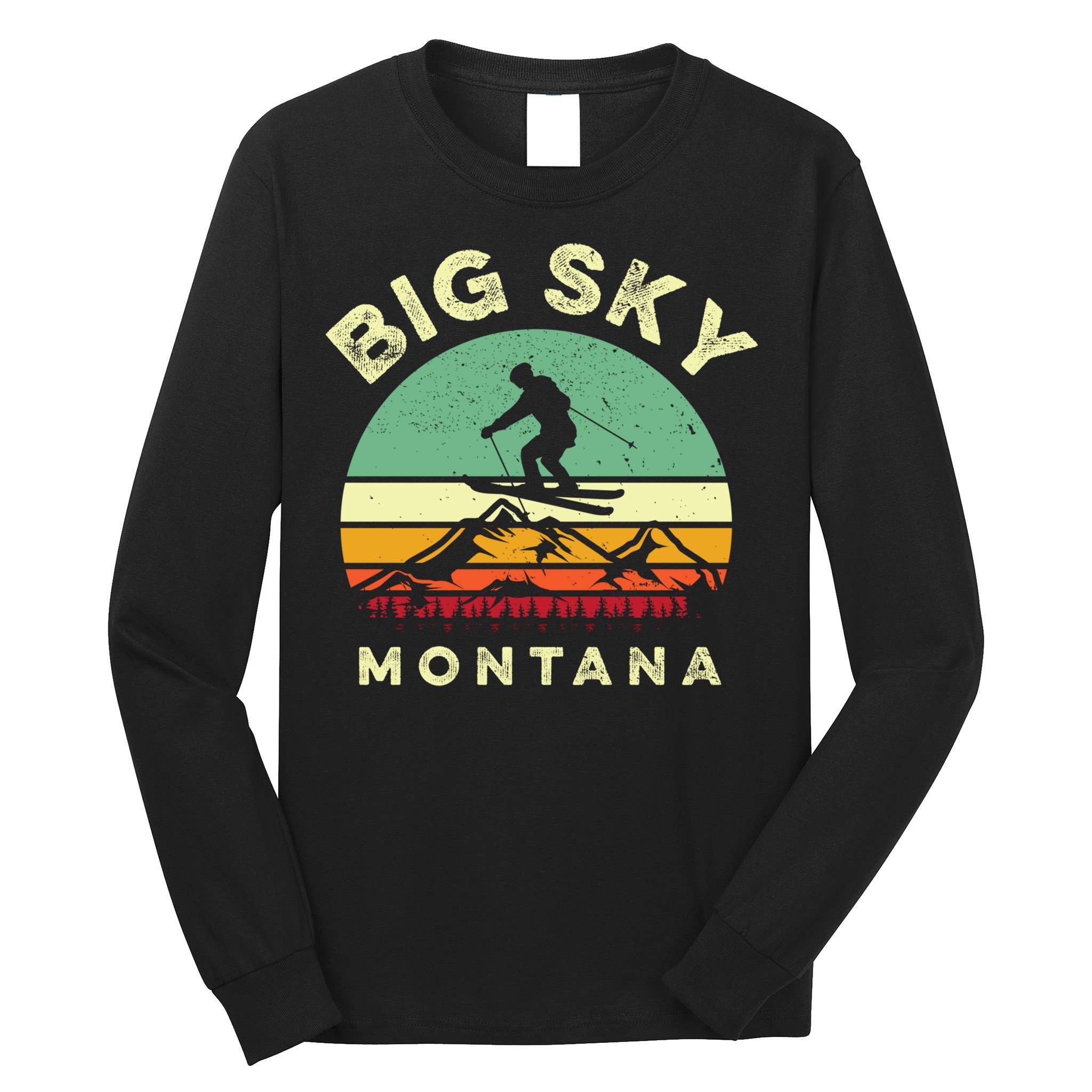 Vintage Skiing Lover Big Sky Montana Gift For Skier Long Sleeve Shirt