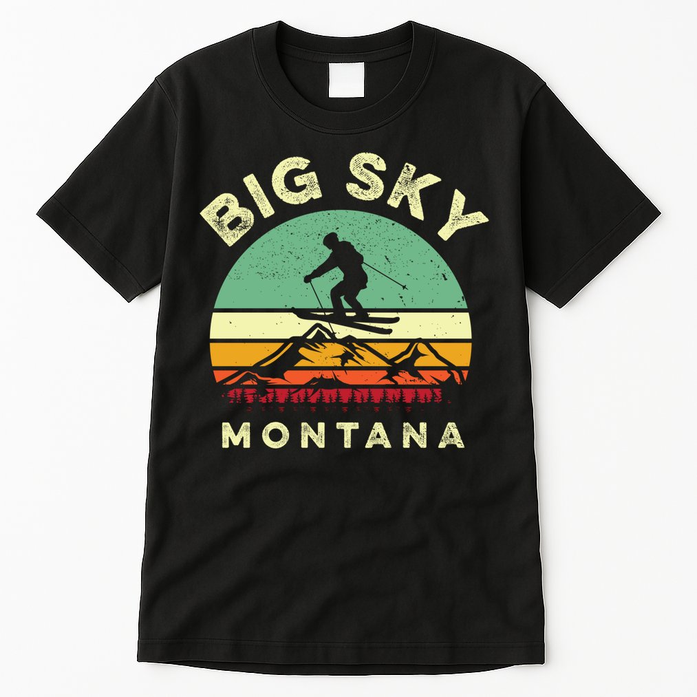 Vintage Skiing Lover Big Sky Montana Gift For Skier Tall T-Shirt