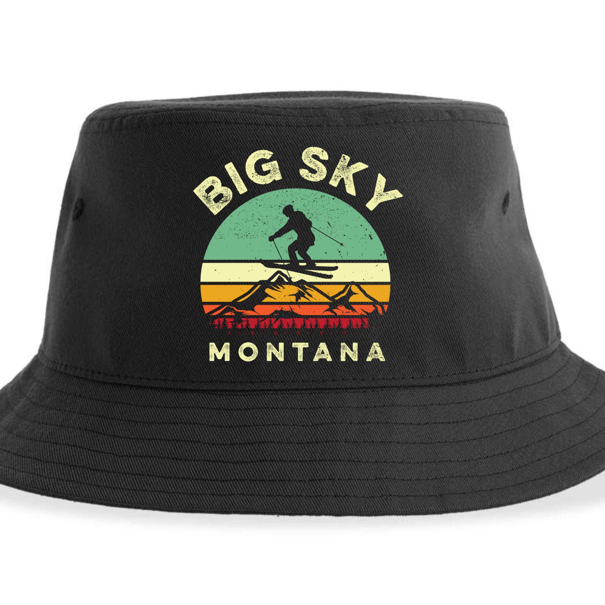 Vintage Skiing Lover Big Sky Montana Gift For Skier Sustainable Bucket Hat