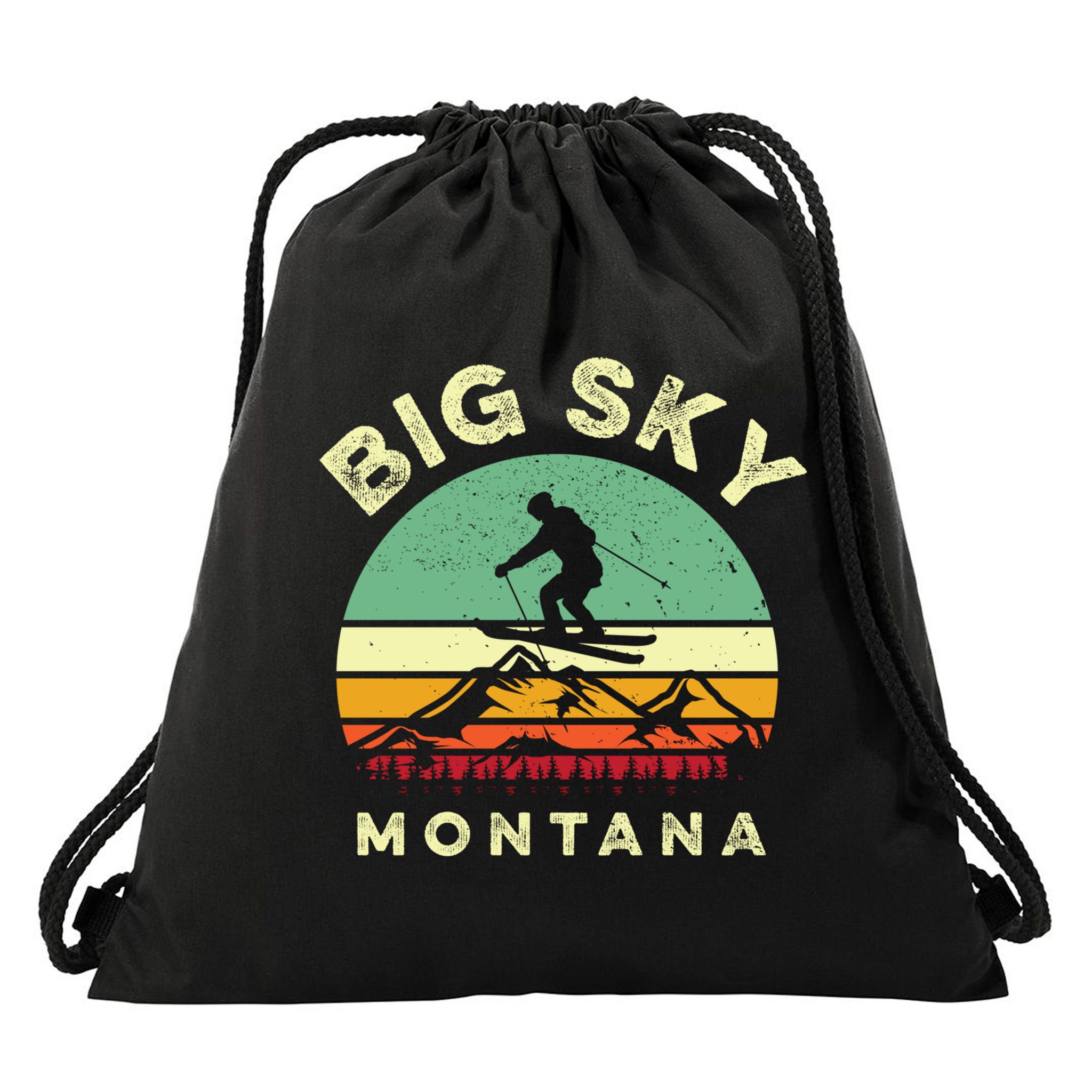 Vintage Skiing Lover Big Sky Montana Gift For Skier Drawstring Bag