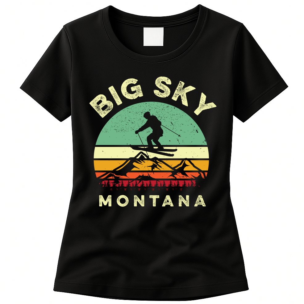 Vintage Skiing Lover Big Sky Montana Gift For Skier Womens T-Shirt