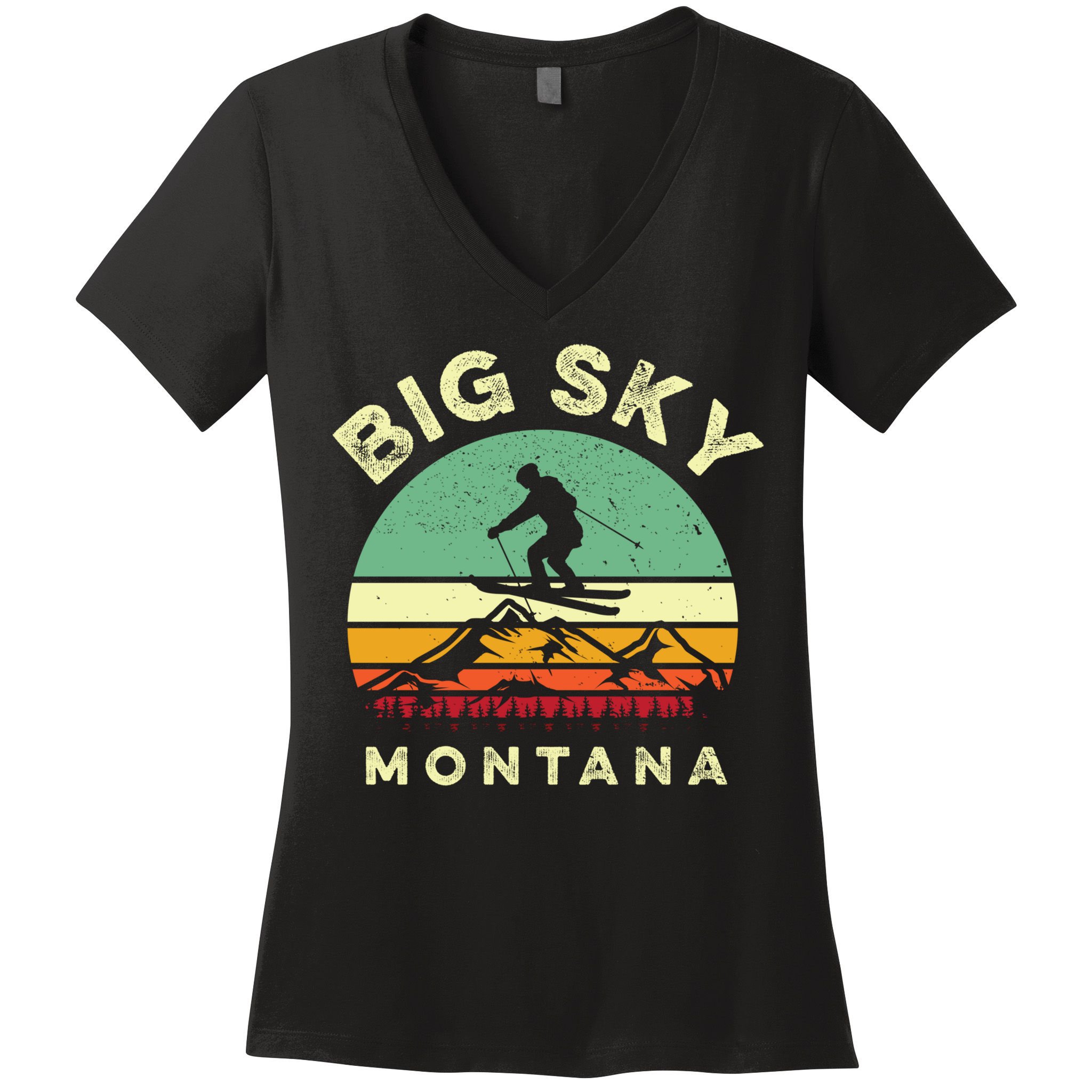 Vintage Skiing Lover Big Sky Montana Gift For Skier Women's V-Neck T-Shirt
