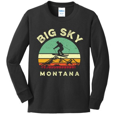 Vintage Skiing Lover Big Sky Montana Gift For Skier Kids Long Sleeve Shirt