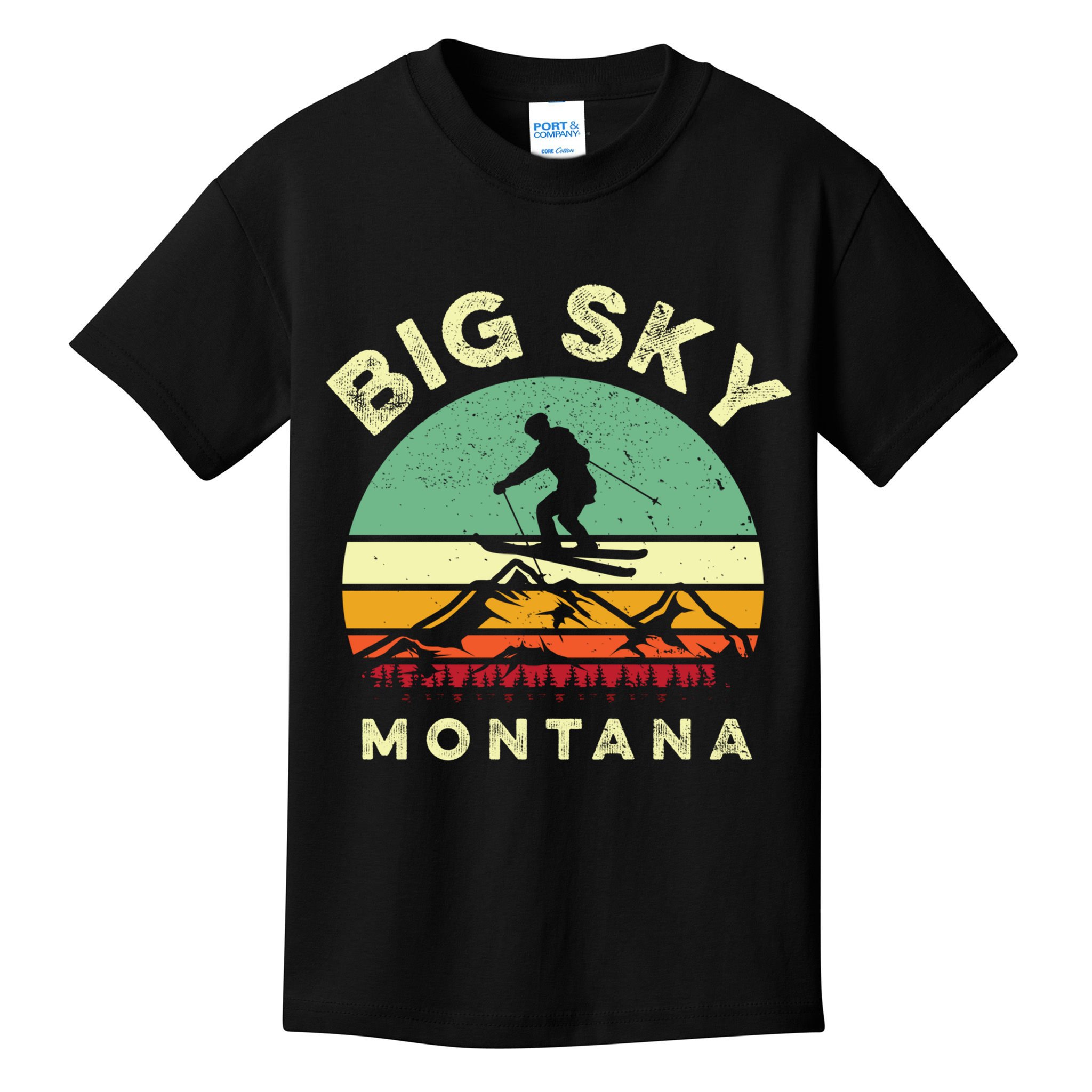 Vintage Skiing Lover Big Sky Montana Gift For Skier Kids T-Shirt