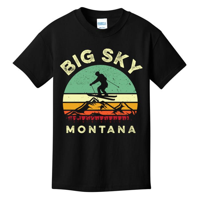 Vintage Skiing Lover Big Sky Montana Gift For Skier Kids T-Shirt