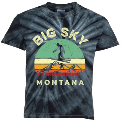 Vintage Skiing Lover Big Sky Montana Gift For Skier Kids Tie-Dye T-Shirt