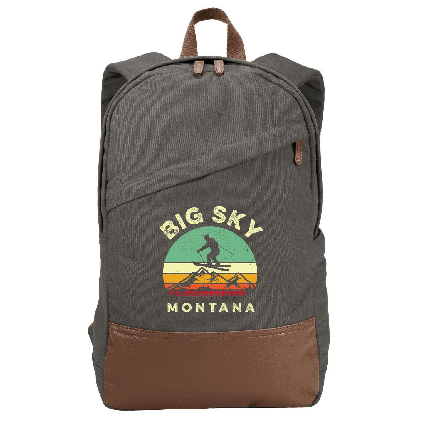 Vintage Skiing Lover Big Sky Montana Gift For Skier Cotton Canvas Backpack