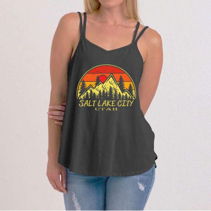 Vintage Salt Lake City Utah Ut Mountains Hiking Souvenir Women's Strappy Tank