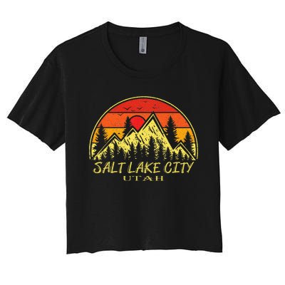 Vintage Salt Lake City Utah Ut Mountains Hiking Souvenir Women's Crop Top Tee