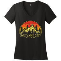 Vintage Salt Lake City Utah Ut Mountains Hiking Souvenir Women's V-Neck T-Shirt