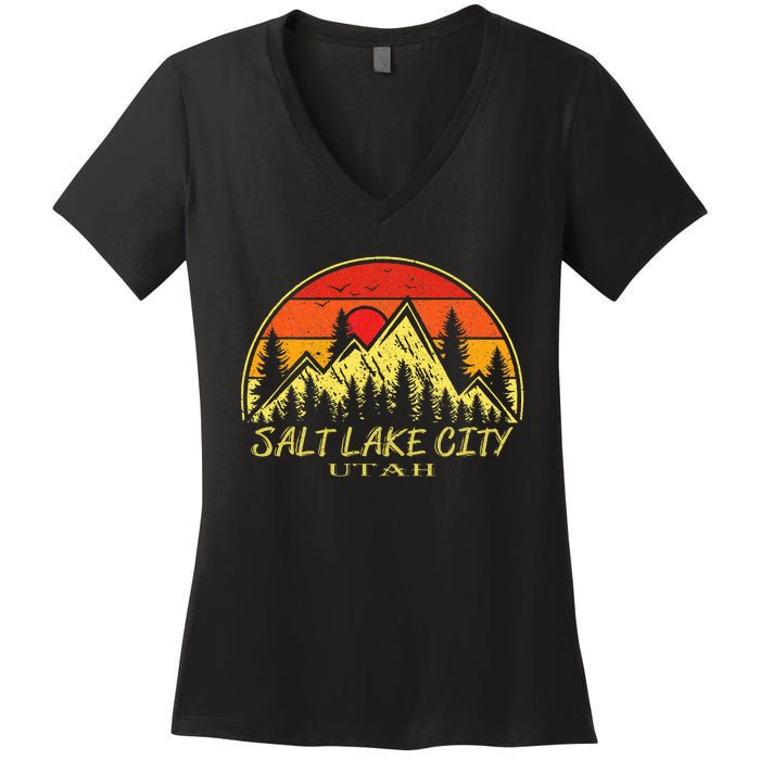 Vintage Salt Lake City Utah Ut Mountains Hiking Souvenir Women's V-Neck T-Shirt