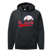 Vintage St. Louis City Downtown Skylines Baseball Fans Lover Performance Fleece Hoodie