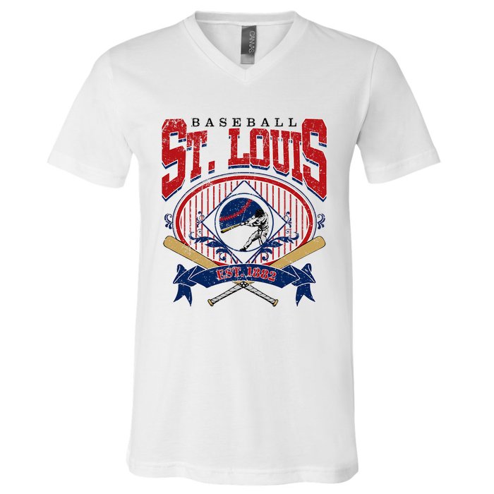 Vintage St Louis Baseball  Baseball Love V-Neck T-Shirt