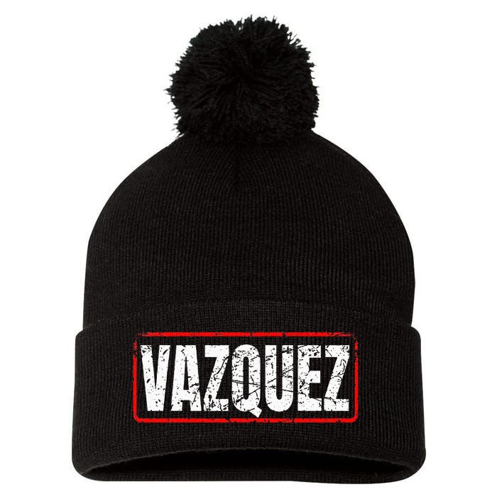 Vazquez Surname Mexican & Hispanic American Chicano Pom Pom 12in Knit Beanie