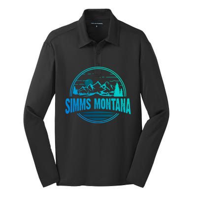 Vintage Simms Montana Mountain Hiking Souvenir Print Gift Silk Touch Performance Long Sleeve Polo