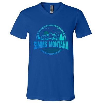 Vintage Simms Montana Mountain Hiking Souvenir Print Gift V-Neck T-Shirt