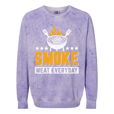 Vintage Smoke Meat Every Day Meat Eater Bbq Smoker Design Gift Colorblast Crewneck Sweatshirt