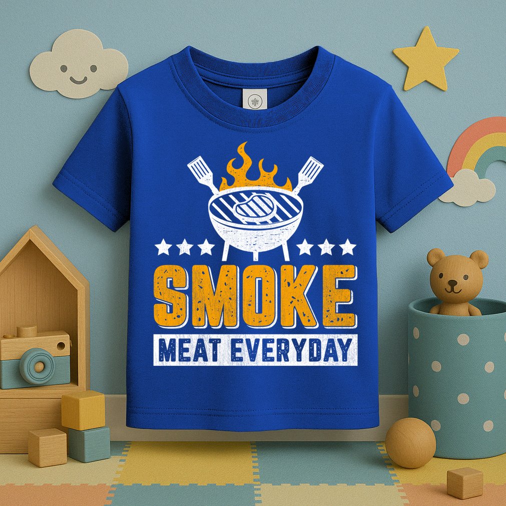 Vintage Smoke Meat Every Day Meat Eater Bbq Smoker Design Gift Toddler T-Shirt