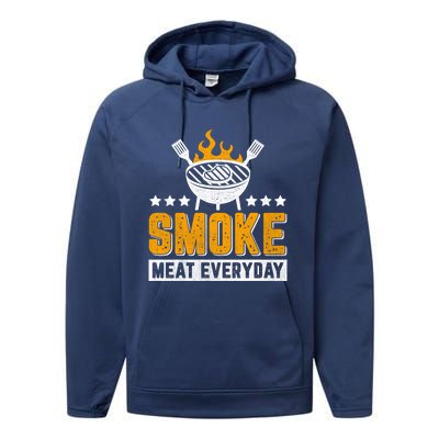 Vintage Smoke Meat Every Day Meat Eater Bbq Smoker Design Gift Performance Fleece Hoodie