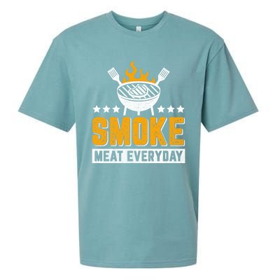 Vintage Smoke Meat Every Day Meat Eater Bbq Smoker Design Gift Sueded Cloud Jersey T-Shirt