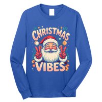 Vintage Santa Merry Christmas Vibes New Year Xmas Party Gift Long Sleeve Shirt